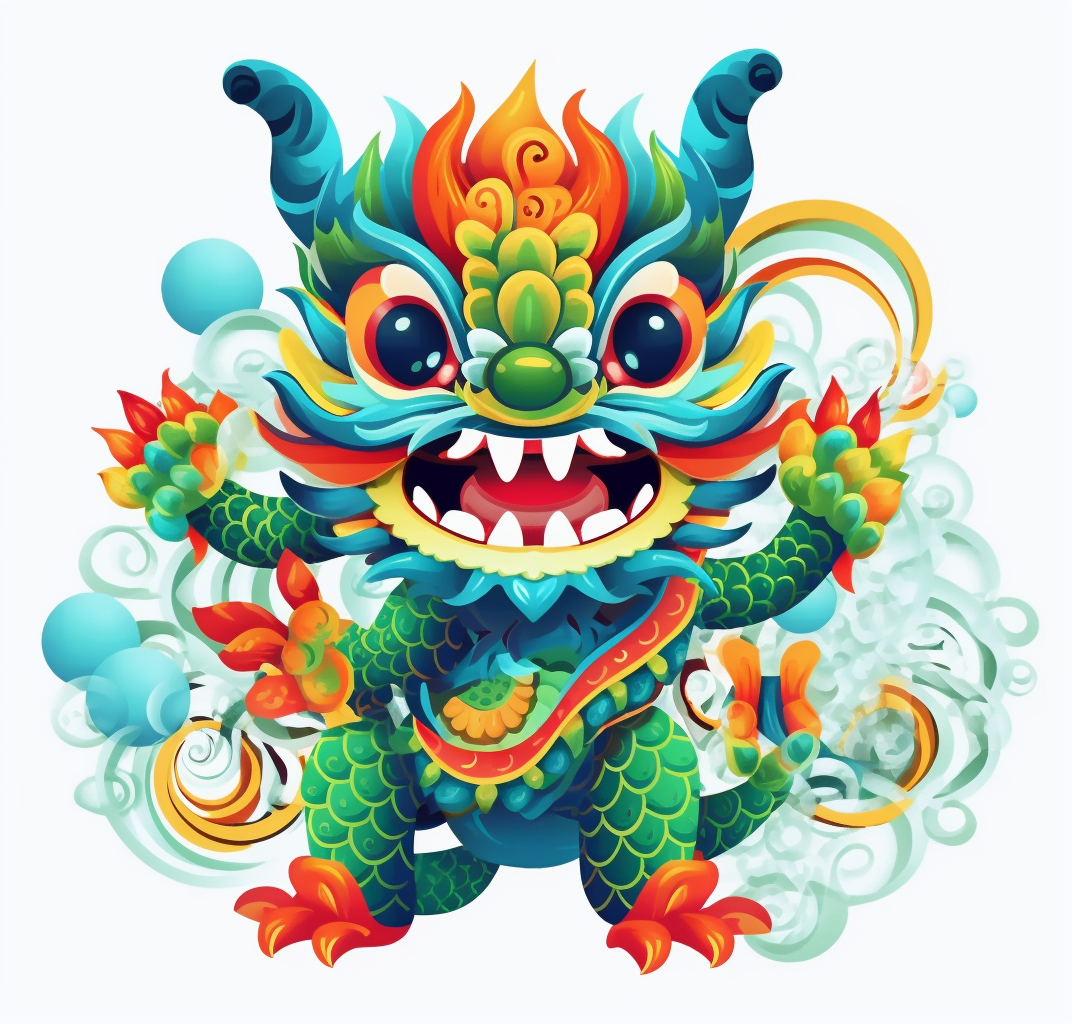 Christmas greeting cards chinese dragon korean animation illustration vector svg animated background clipart in the style of psychedelic artwork adorable toy sculptures colorful caricature elaborate beadwork figura serpentinata papua new