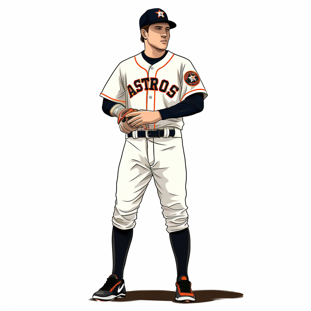 Full body perspective of a houston astros baseball player cartoon illustration clipart white background