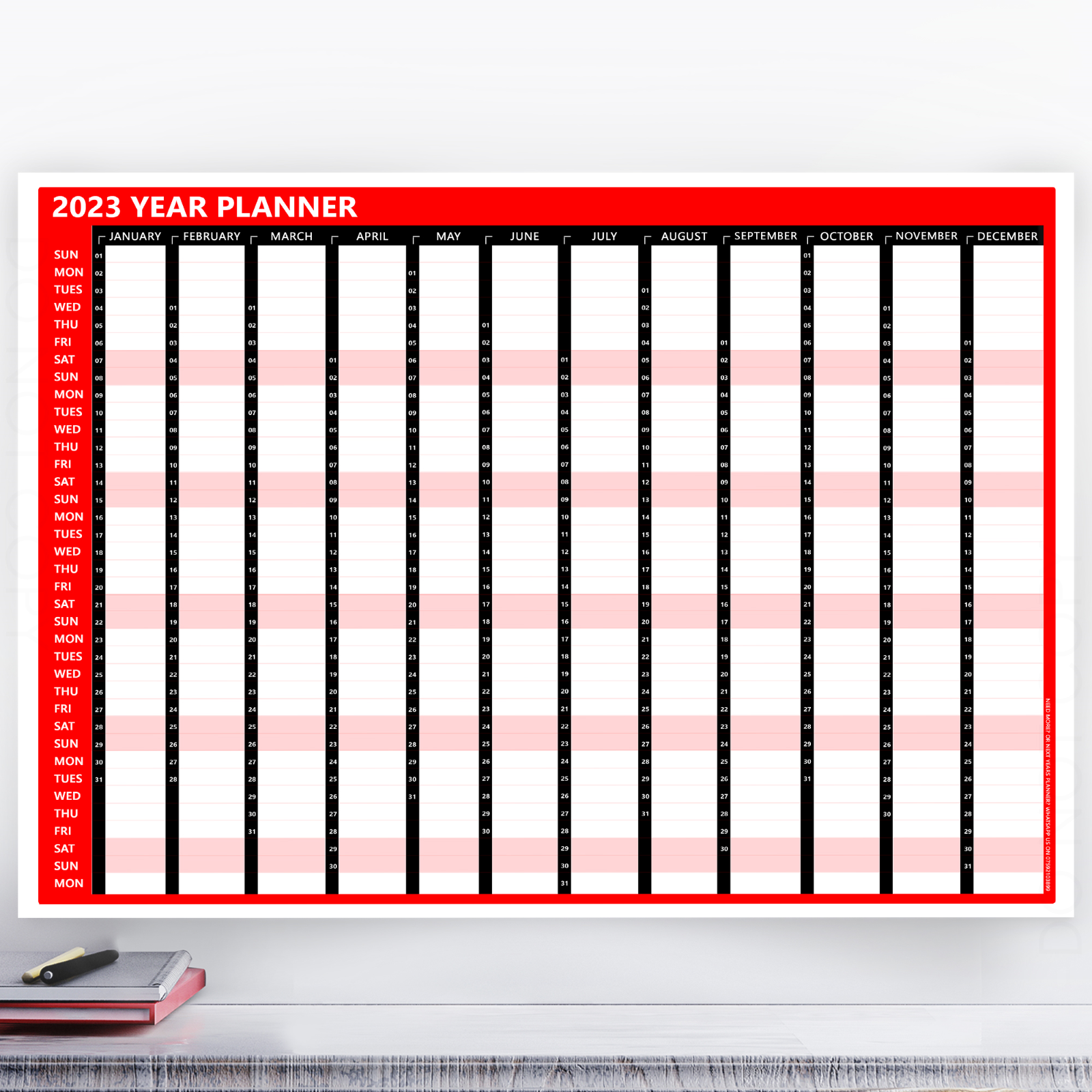 A size full year wall planner large calendar home office work jan