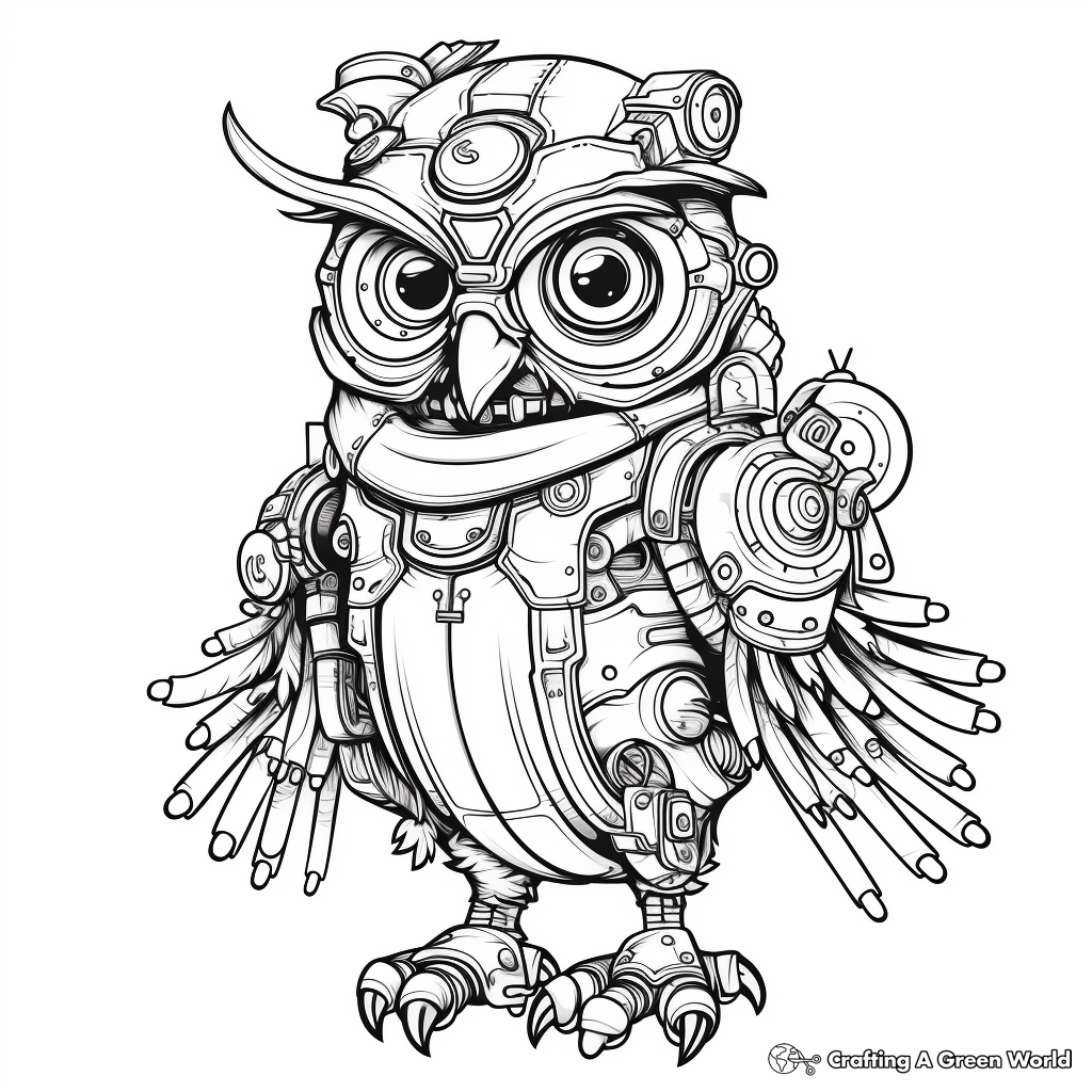 Steampunk owl coloring pages