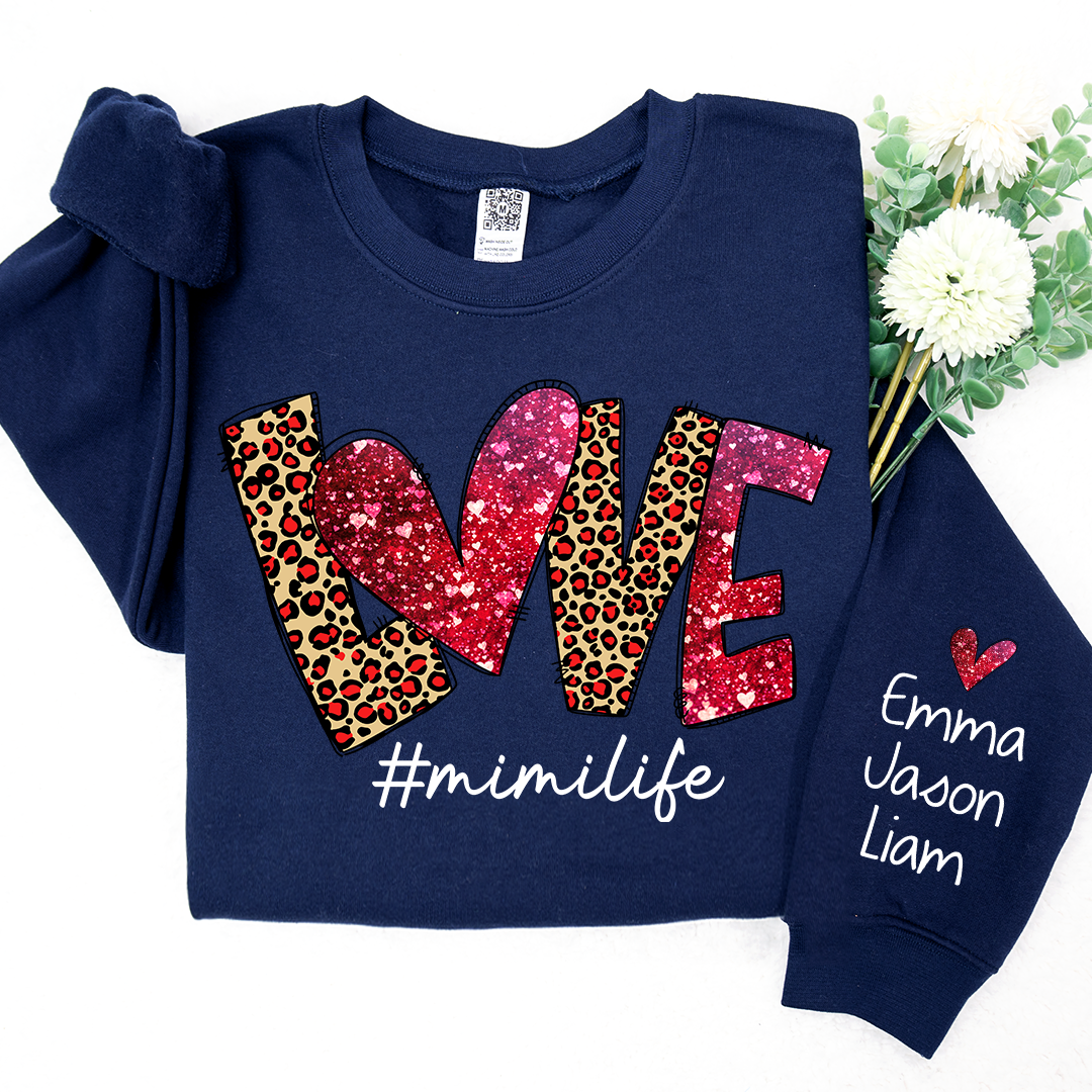 Lofaris love leopard glitter mimilife custom name sweatshirt