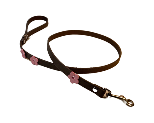 Ellie leather leash with single flower and crystals