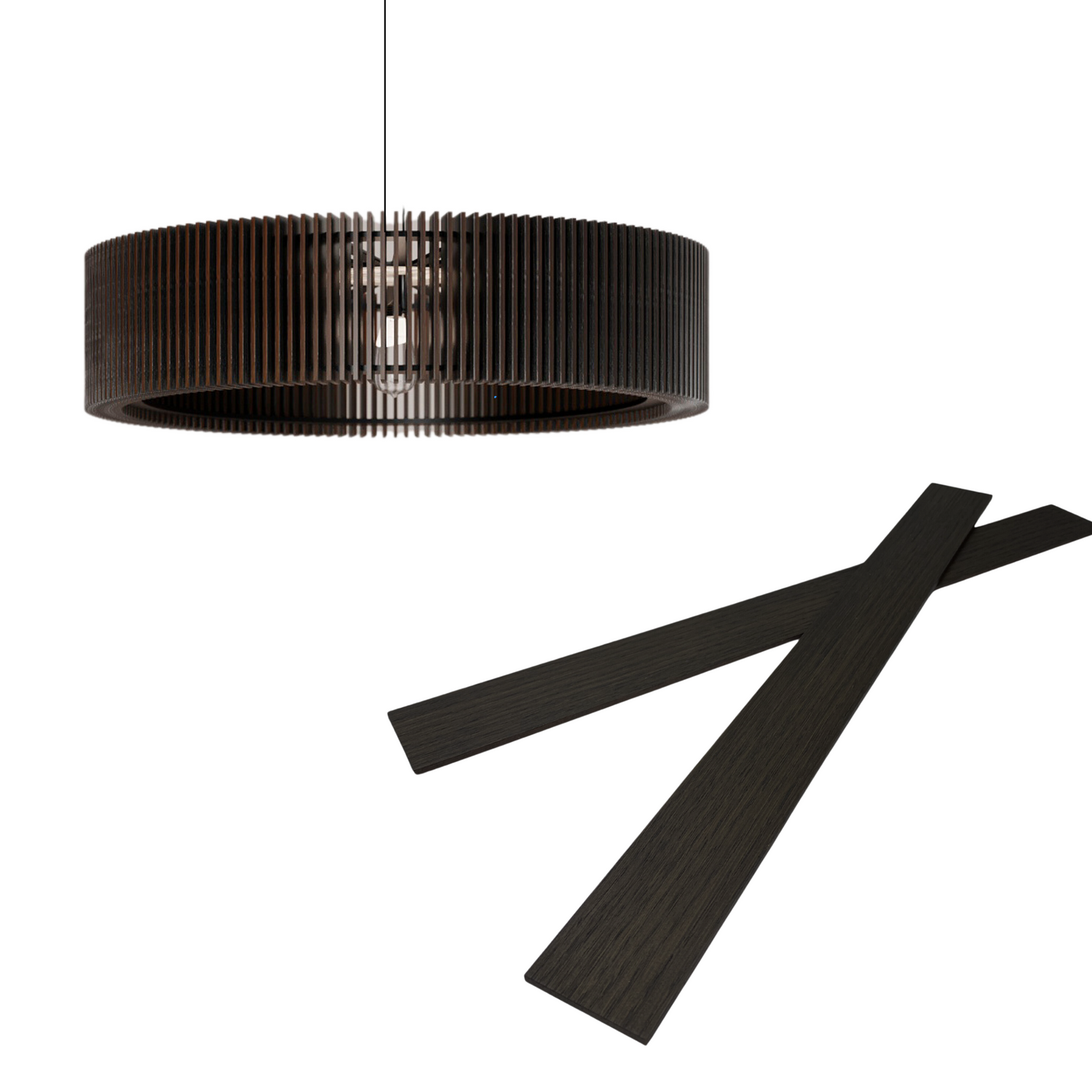 Wooden round pendant lamp made of slats