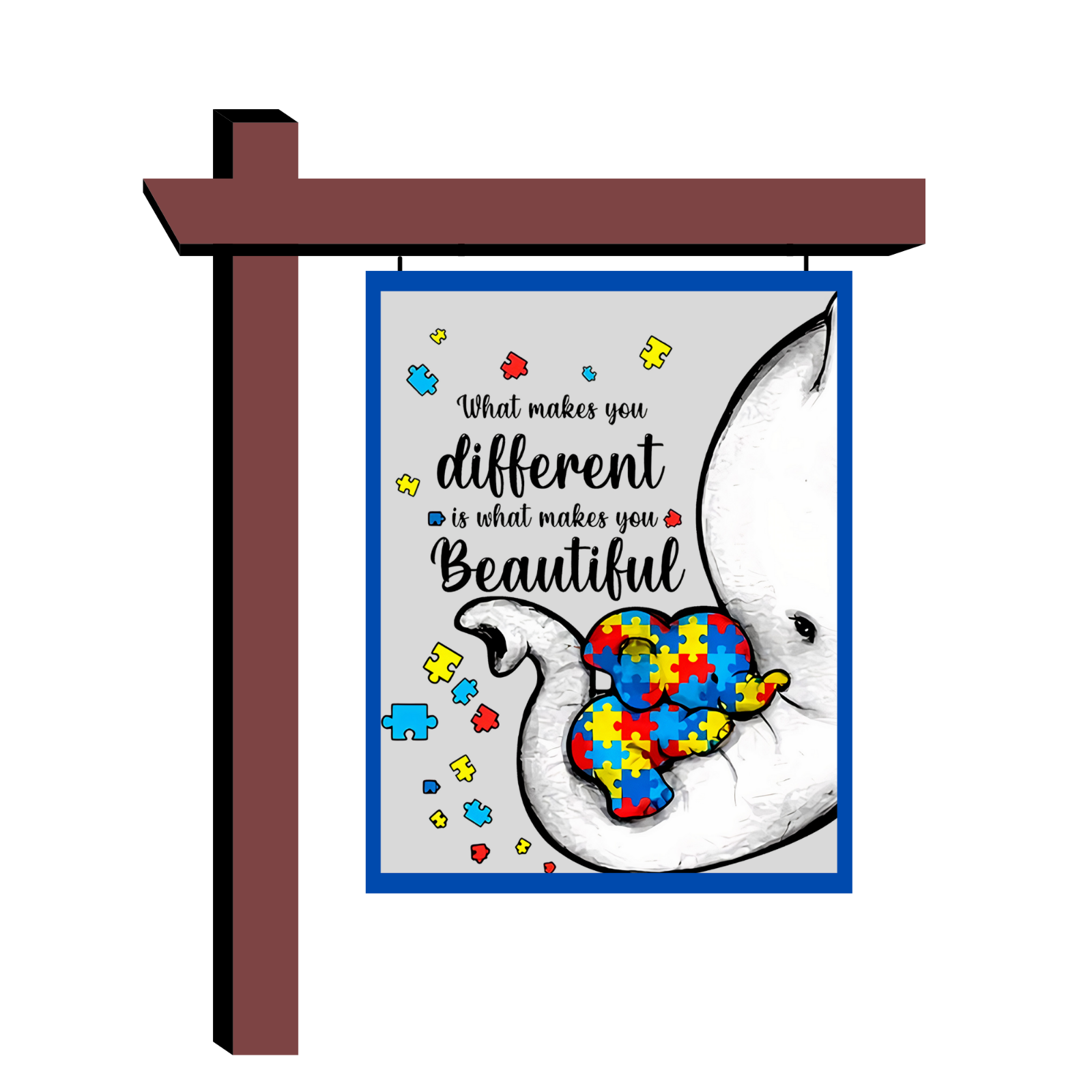Autism awareness elephant sign or door hanger x inches
