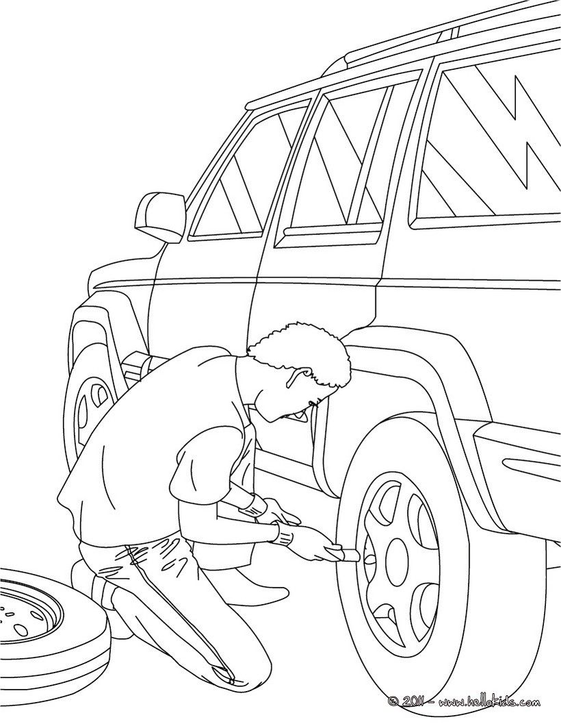 Mechanic changing a wheel coloring page amazing way for kids to discover job more original content on helloâ desenhos de carros desenhos desenhos para colorir