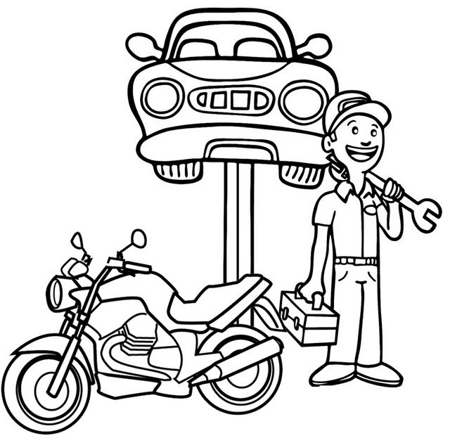 Motorcycle and car mechanic coloring page car mechanic coloring pages free kids coloring pages