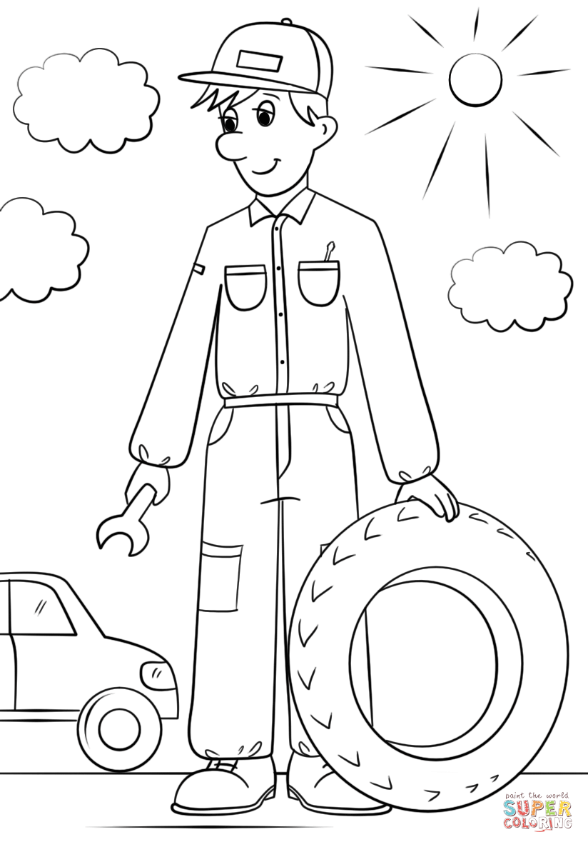 Car mechanic coloring page free printable coloring pages