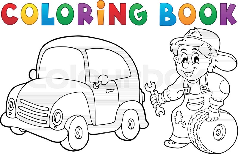 Coloring book car mechanic theme stock vector