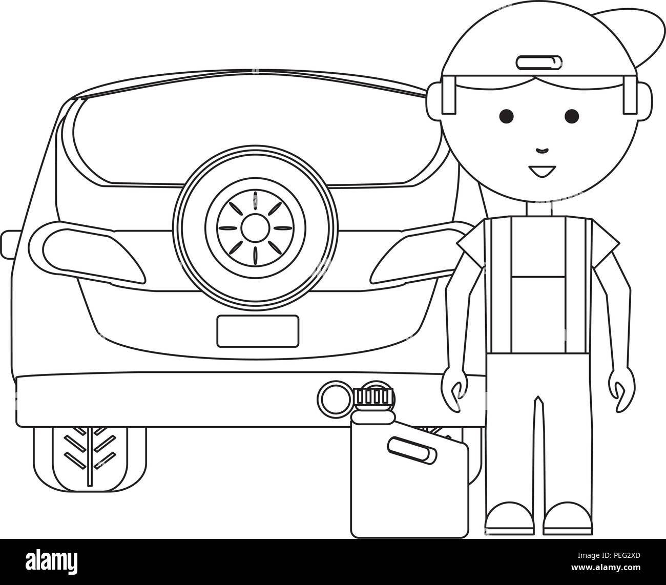 Vector illustration service mechanic man black and white stock photos images