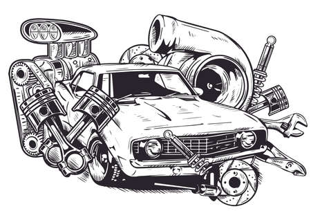 Monochrome car repair stock vector illustration and royalty free monochrome car repair clipart