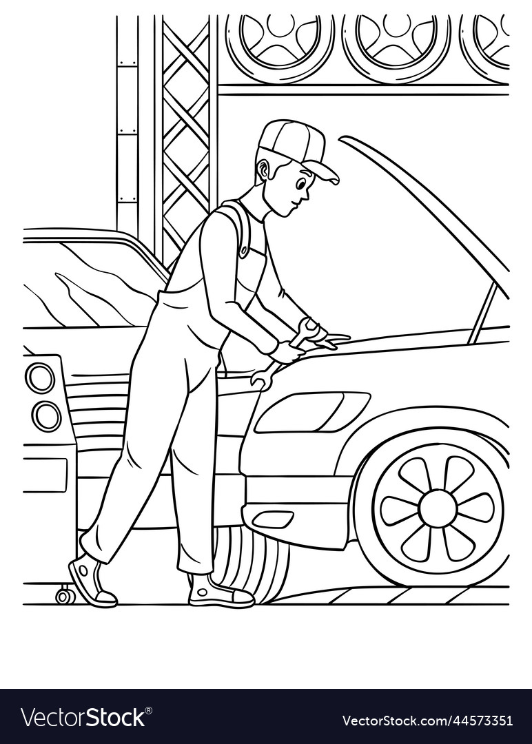 Auto mechanic coloring page for kids royalty free vector