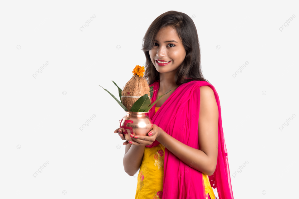 Indian girl holding traditional copper kalash for girl spiritual female png transparent image and clipart for free download