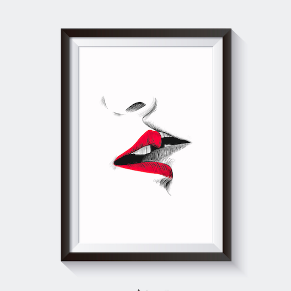Kissing couple colour pop art passionate kiss