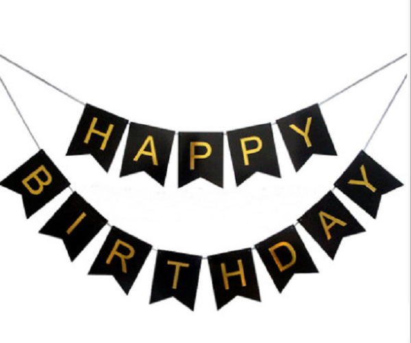 Black happy birthday bunting banner gold foil letter party decoration
