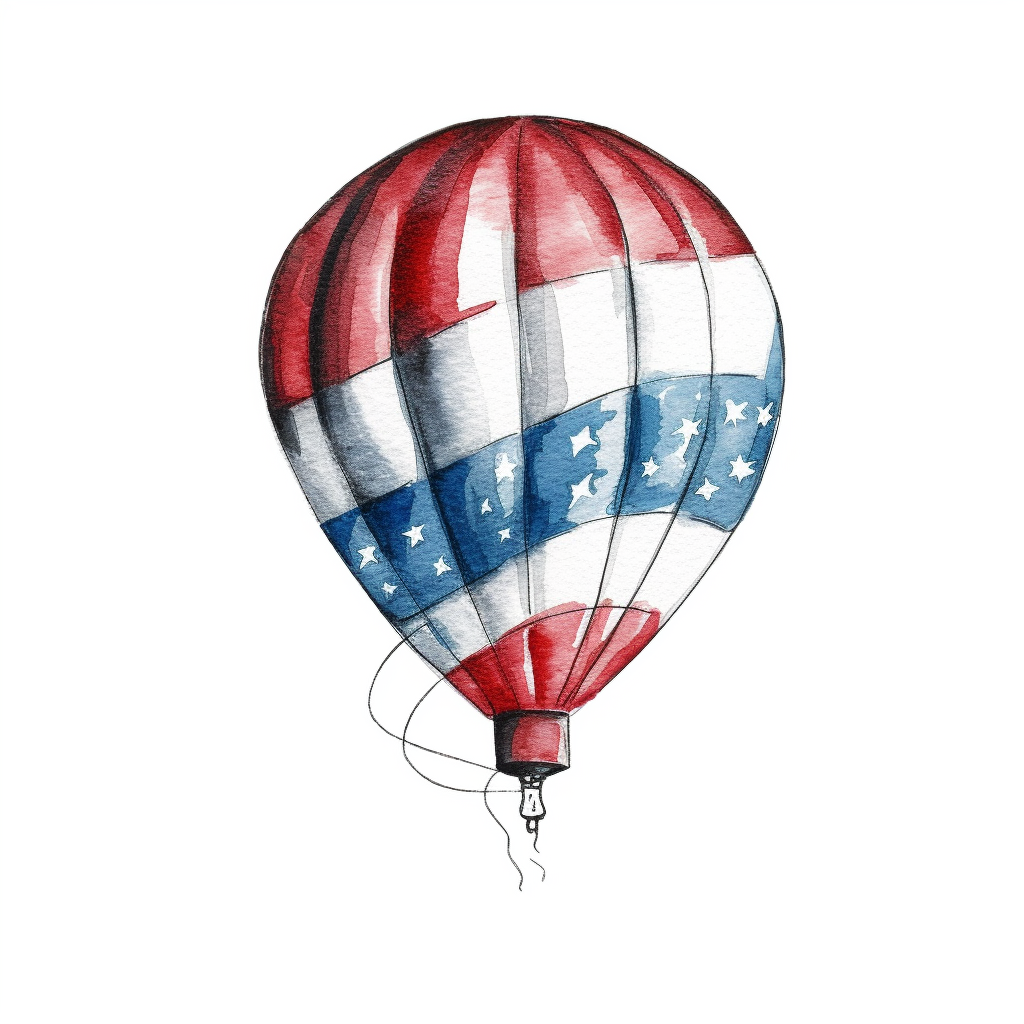 Hand drawn balloon clip art america red white and blue festive white background no text