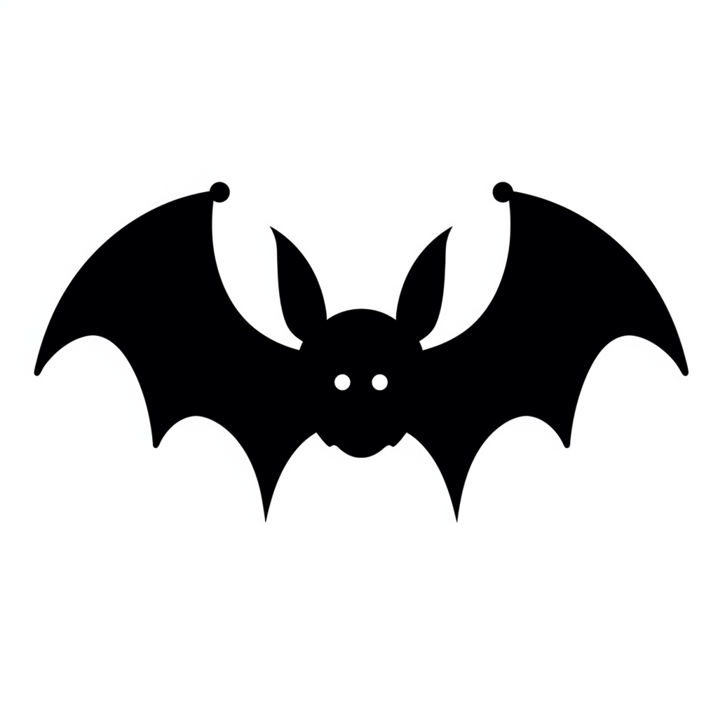 Cartoon batblack and white silhouette icon clipart style white background thick lines vector simple design flat colour solid colour halloweencore