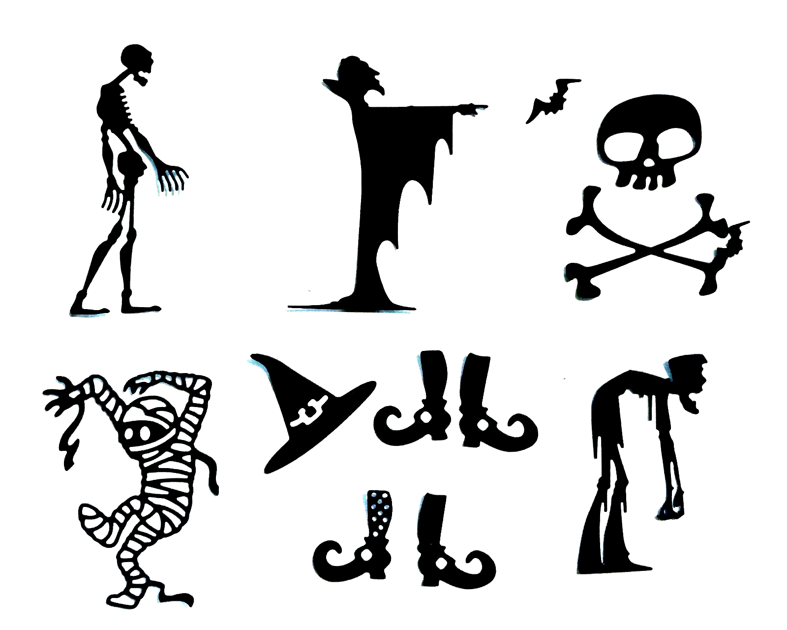 Skeleton vampire mummy frankenstein silhouette die cut cuts monster party