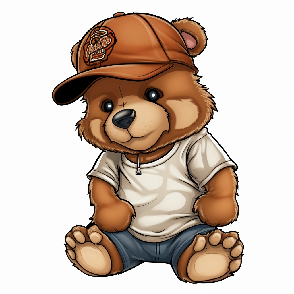 Teddy bear wearing a baseball cap clipart white background