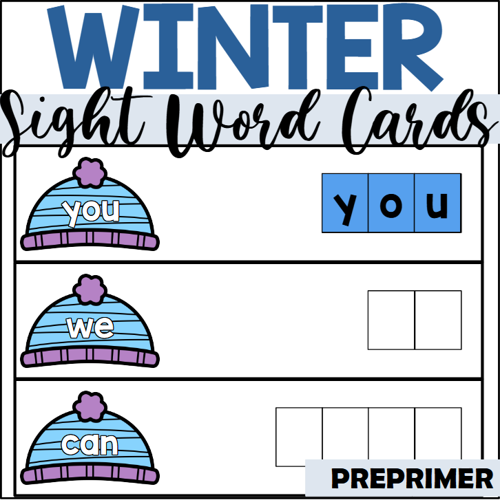 Winter preprimer sight word spelling cards made by teachers