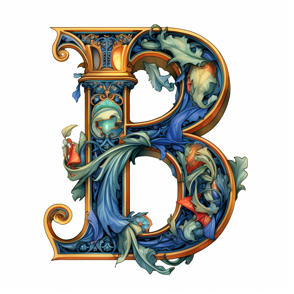 Art nouveau illuminated initial letter b clipart bundle mystical illustration fantasy novel clipart magic b white background png