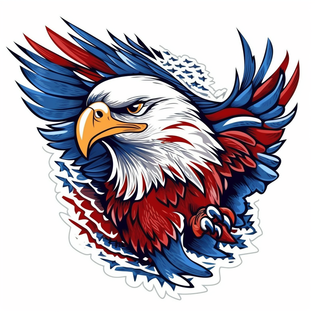 A red white and blue patriotic eagle clip art style white background