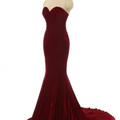 Simple wine red mermaid chiffon long prom dresses on