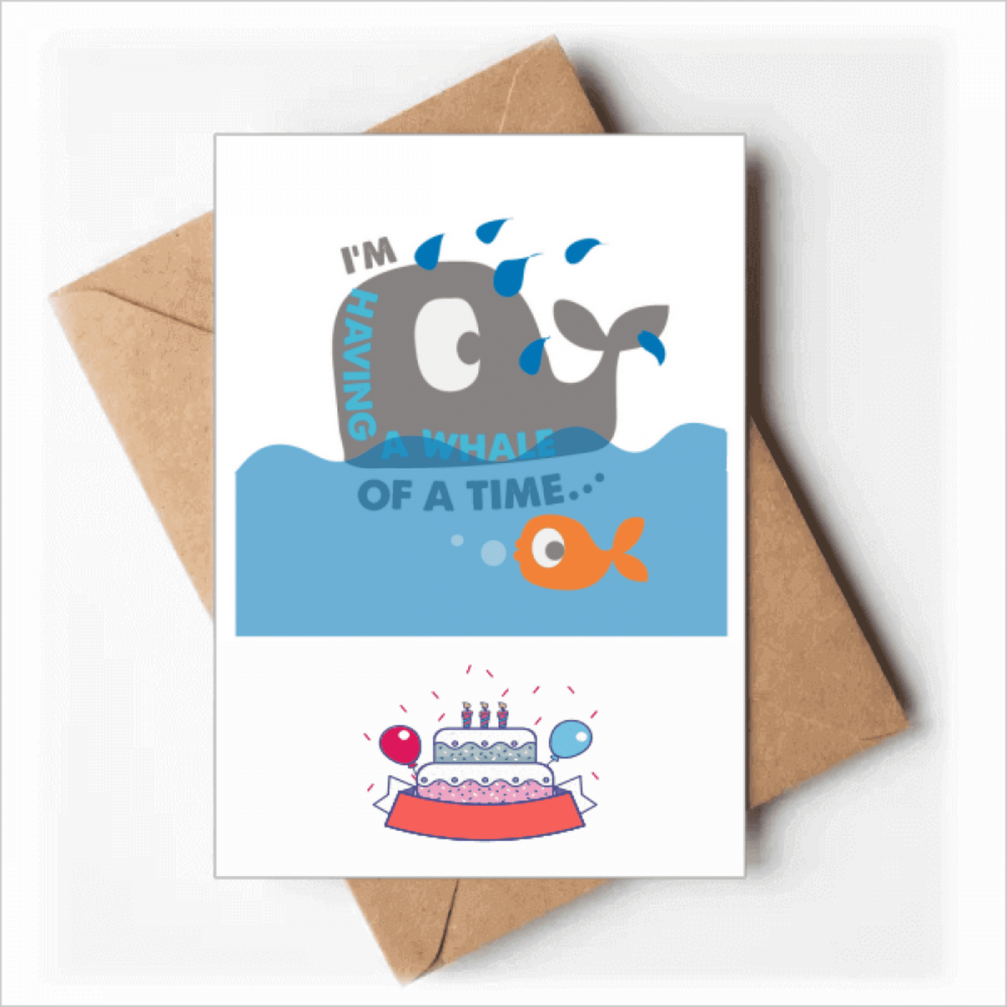 La ballena azul enorme cartoon ilustrar tarjetas de cumpleaãos en sobres en blanco en lãnea