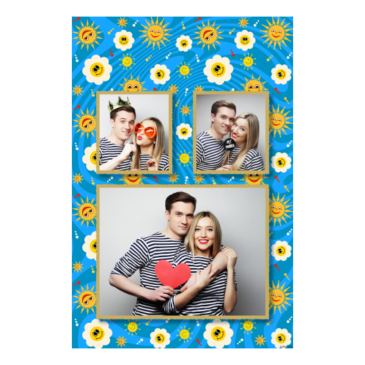Positively crazy day with blue background suns smiles
