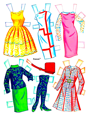 Meet francie barbies mod cousin paper dolls uncut reproduction dolls