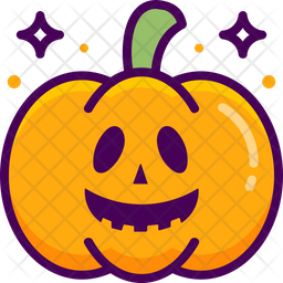 Scary halloween pumpkin with bat colored outline icons