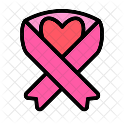 Pink ribbon awareness colored outline icons
