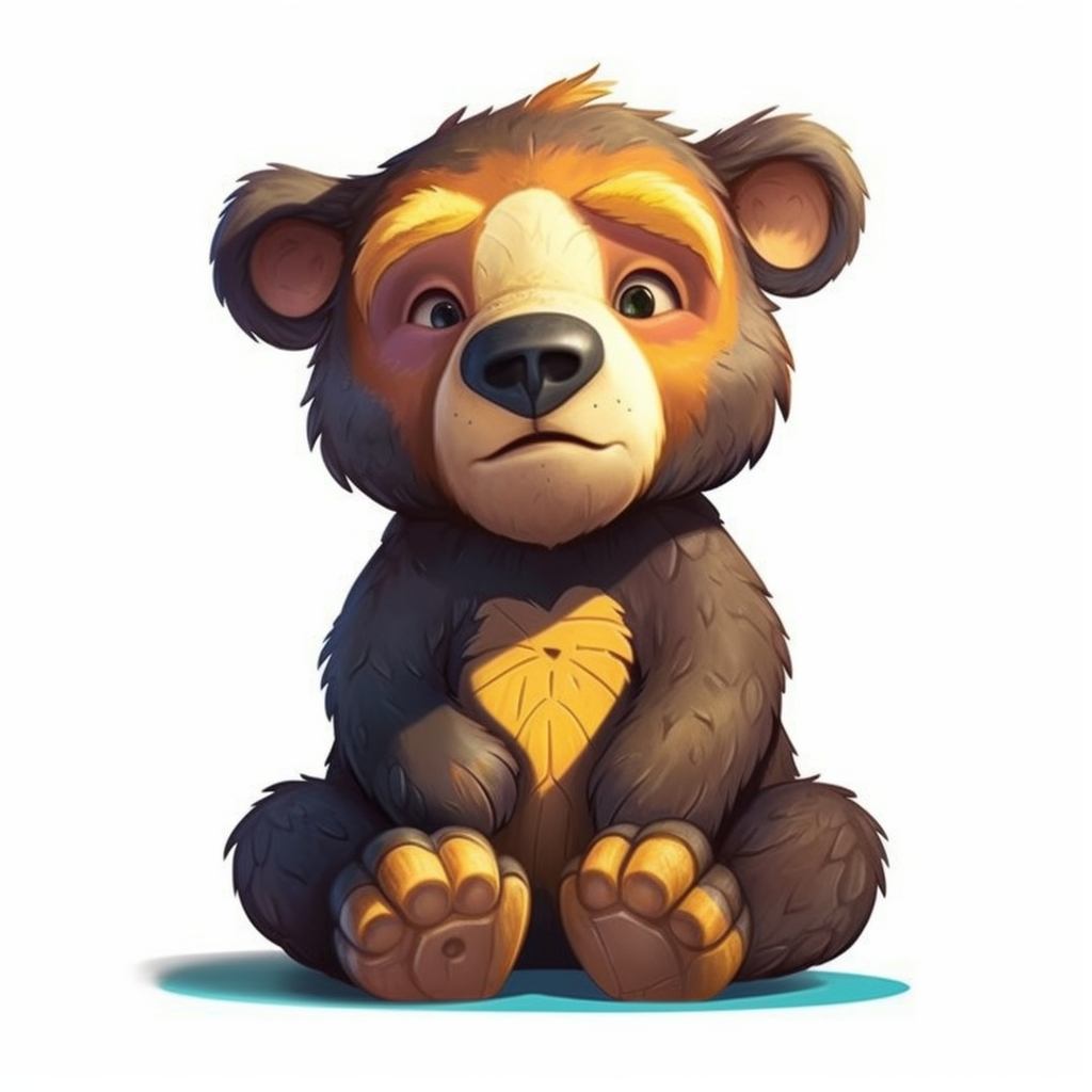 Digital painting stylized adorable fuzzy sun bear baby disney style big head clipart isolated on white background hdr k