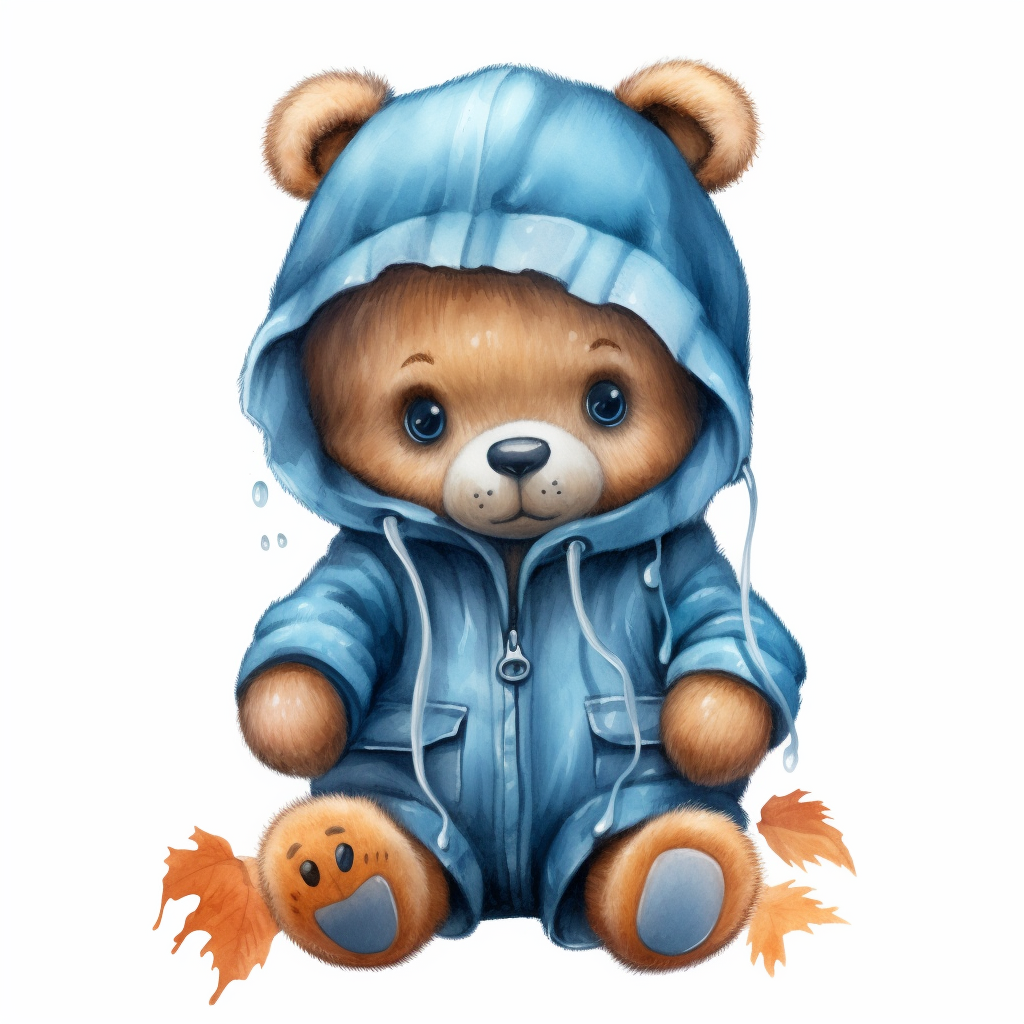 Cute baby teddy bear in blue halloween suit clothes clipart no words