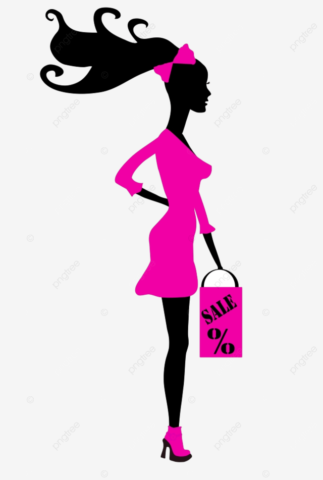 Sale shopping girl vector art png shopping girl silhouette seasonal sale cheerful satisfied carrying png image for free download