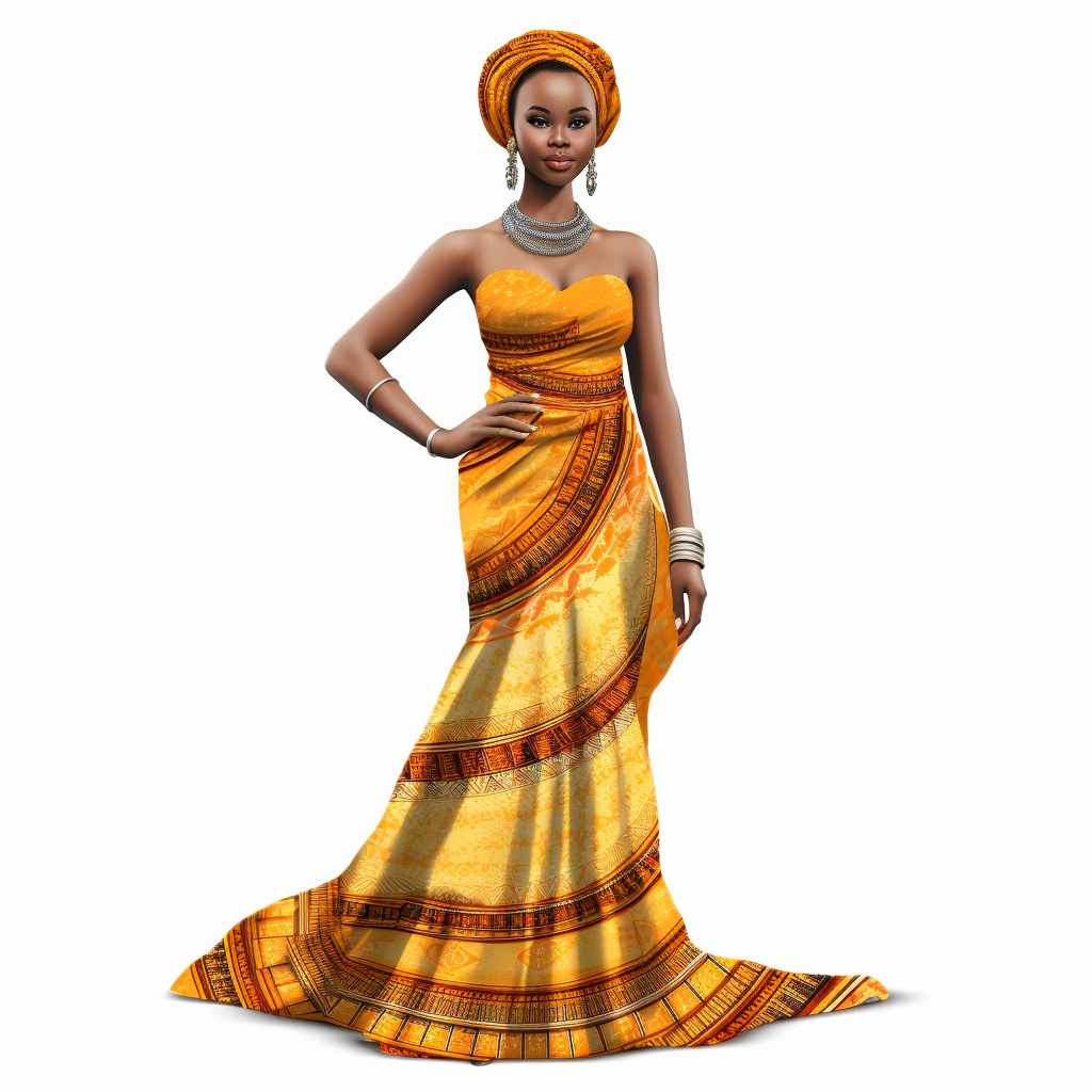 Hyperrealistic beautiful full figure ethnic dressed african beauty lady ethnic african dress perfect eyesperfect faceperfect mouth and teethfull bodycute and colorfulfull body clipart hd white background