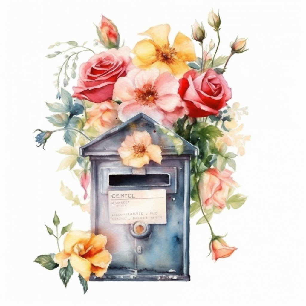 Mail box with flowers watercolor illustration clipart isolated on white background photorealistic k hd