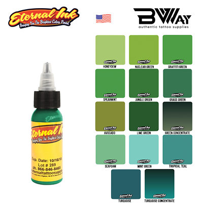 Eternal tattoo ink green color tones individual single bottle oz ml usa