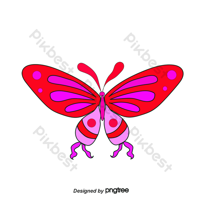 Flat cartoon drawing style color butterfly element vector map png images ai free download