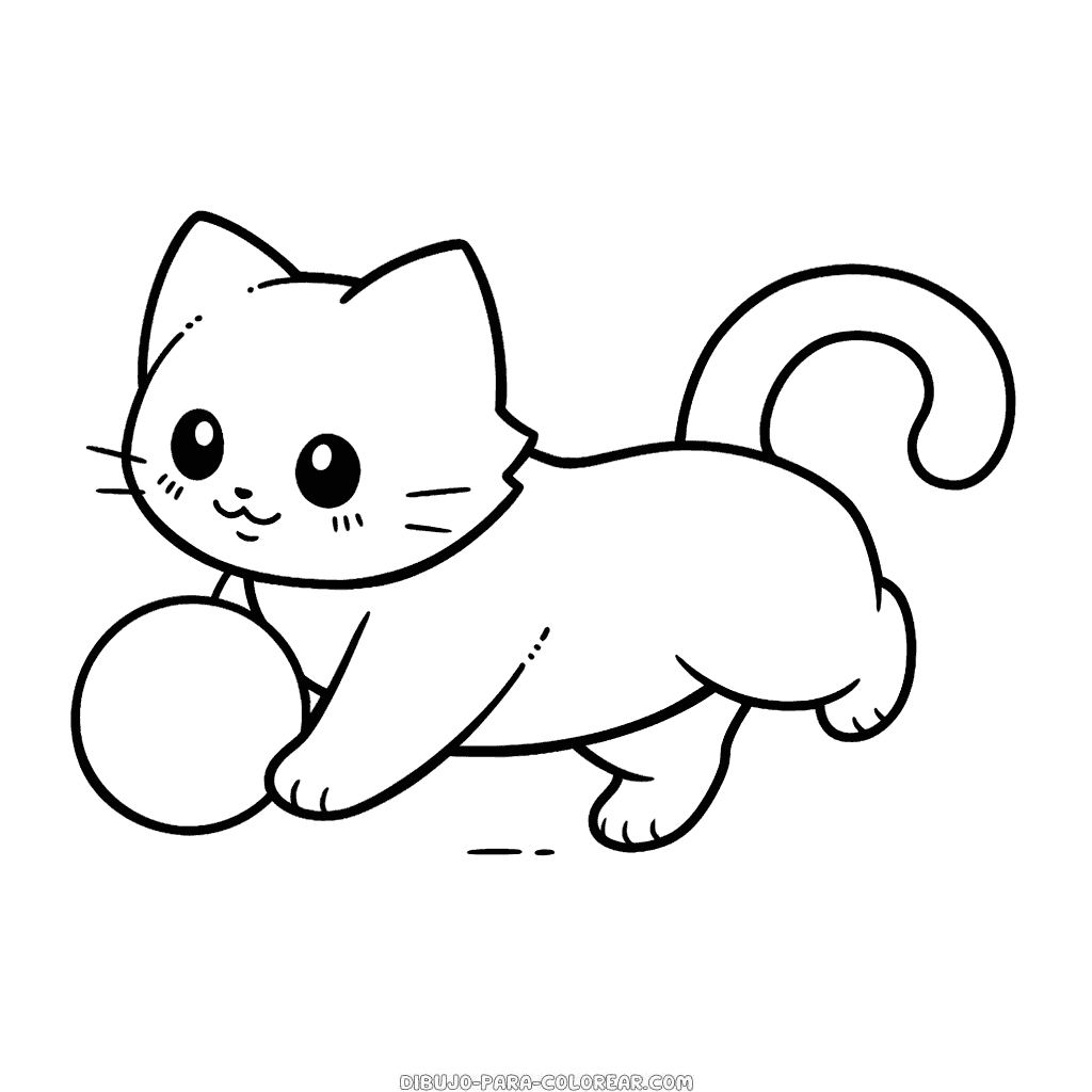 Dibujo de gato persiguiendo la pelota para colorear dibujo para colorear