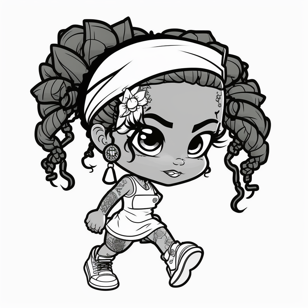 Cute line art for coloring page black hip hop chibi athletic girl png clipart camo color black hip hop runner girl african american track girl d white background