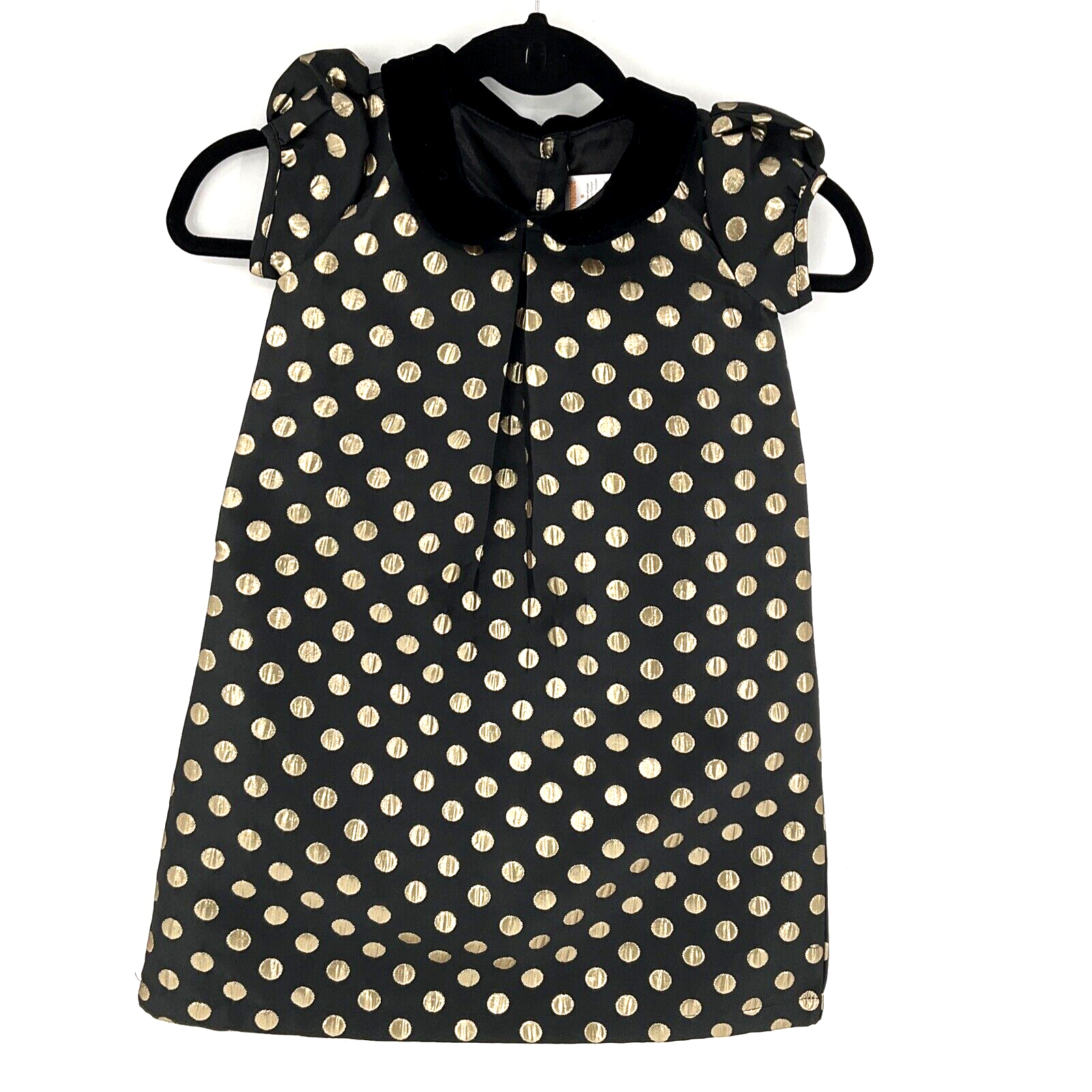 Gymboree girls polka dot party dress black gold metallic size velour collar