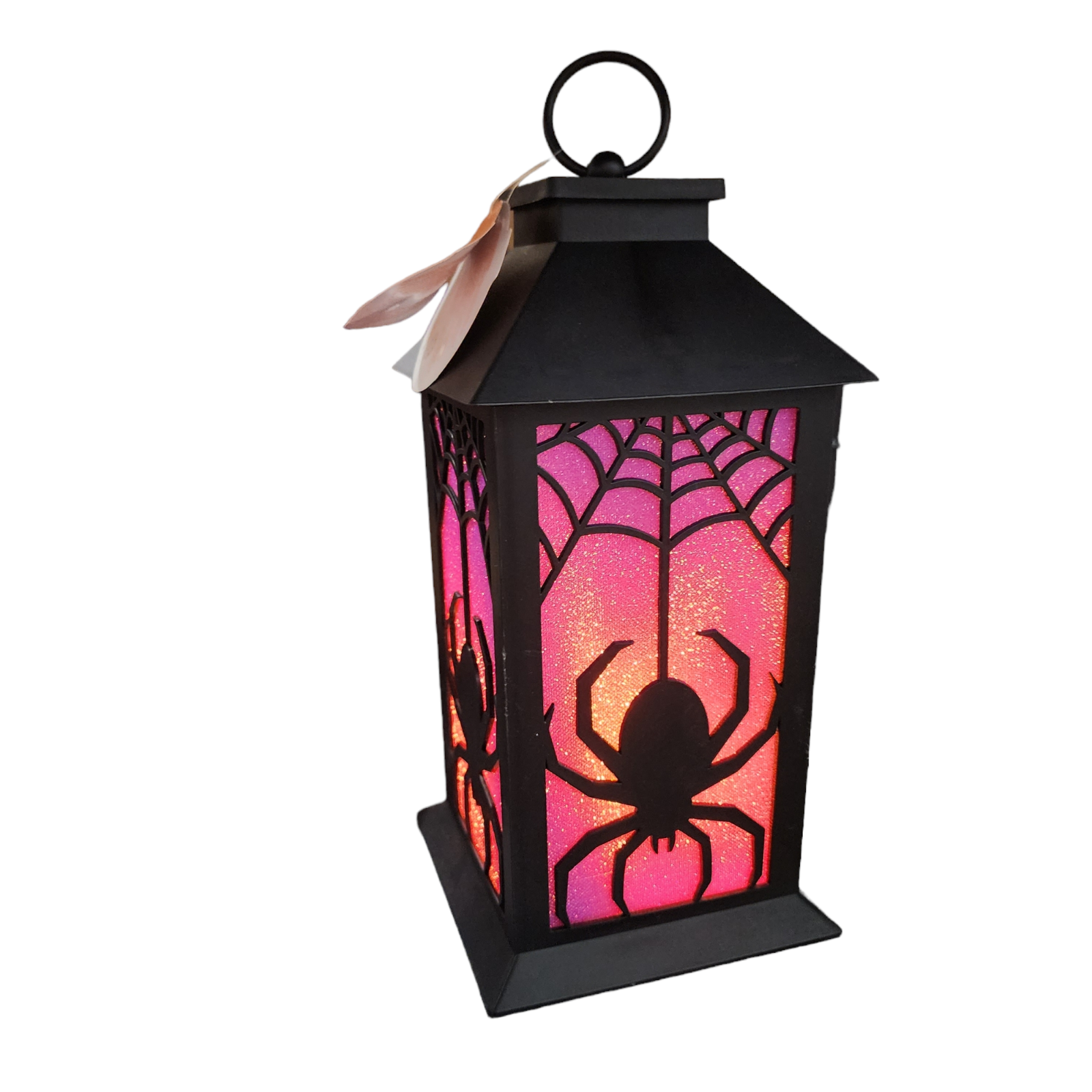 Halloween lantern light up led luminary black spider purple shimmer spooky decor