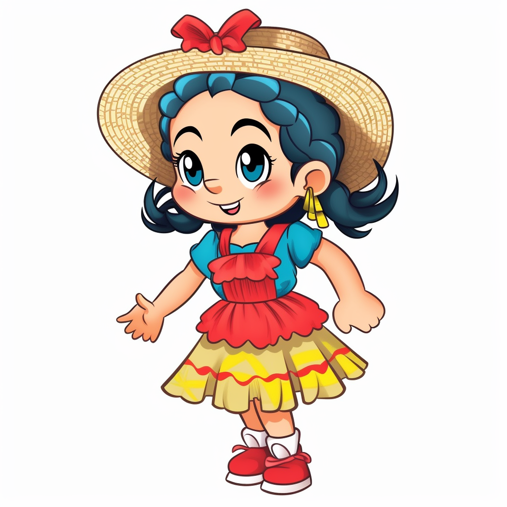 A cute little girl dressed for a brazilian junina party blonde hair with a blue and