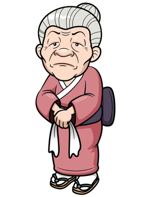 Blackout window curtain vector illustration of the old woman cartoon