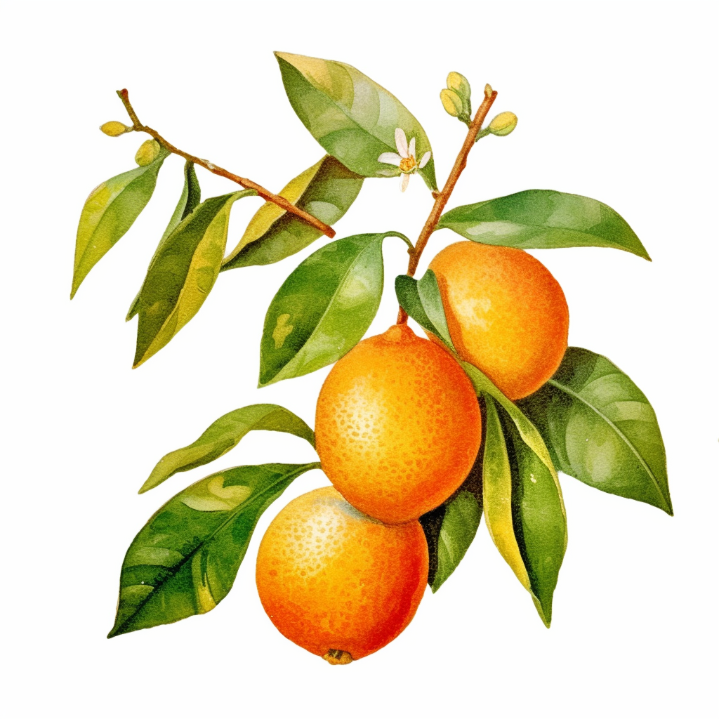 A colorful watercolor antique orange citrus botanical clipart in png format with a white background and easy to cut out