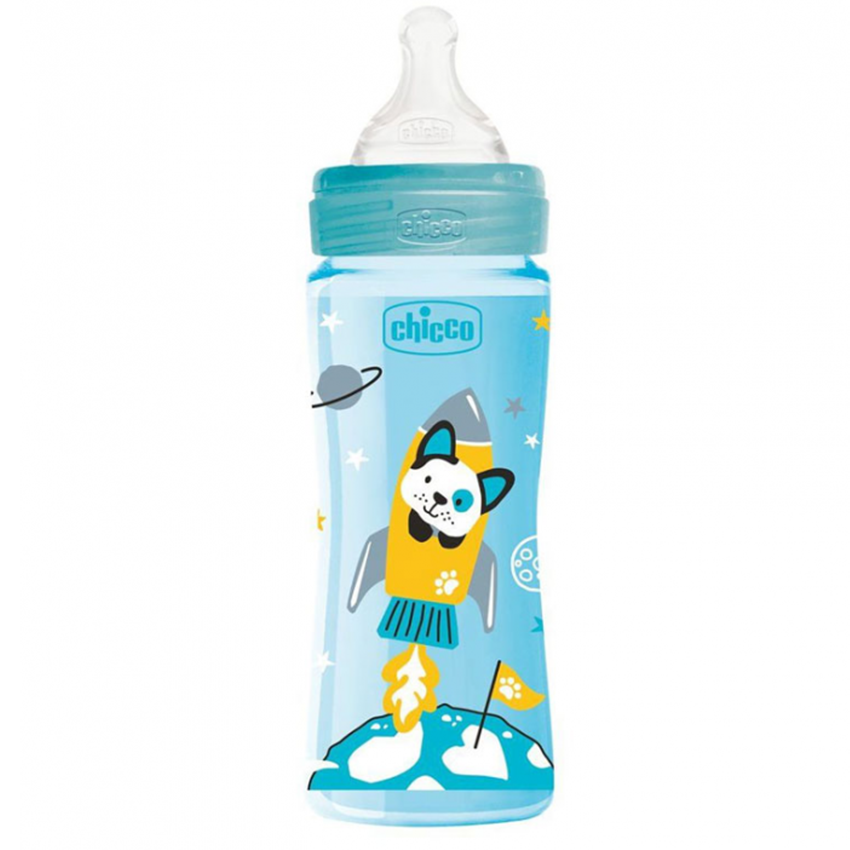 Chicco well being plastic baby bottle with fast flow silicone nipple ml m blue