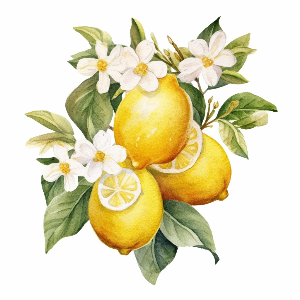 Watercolor sweet lemons bouquet clipart white background