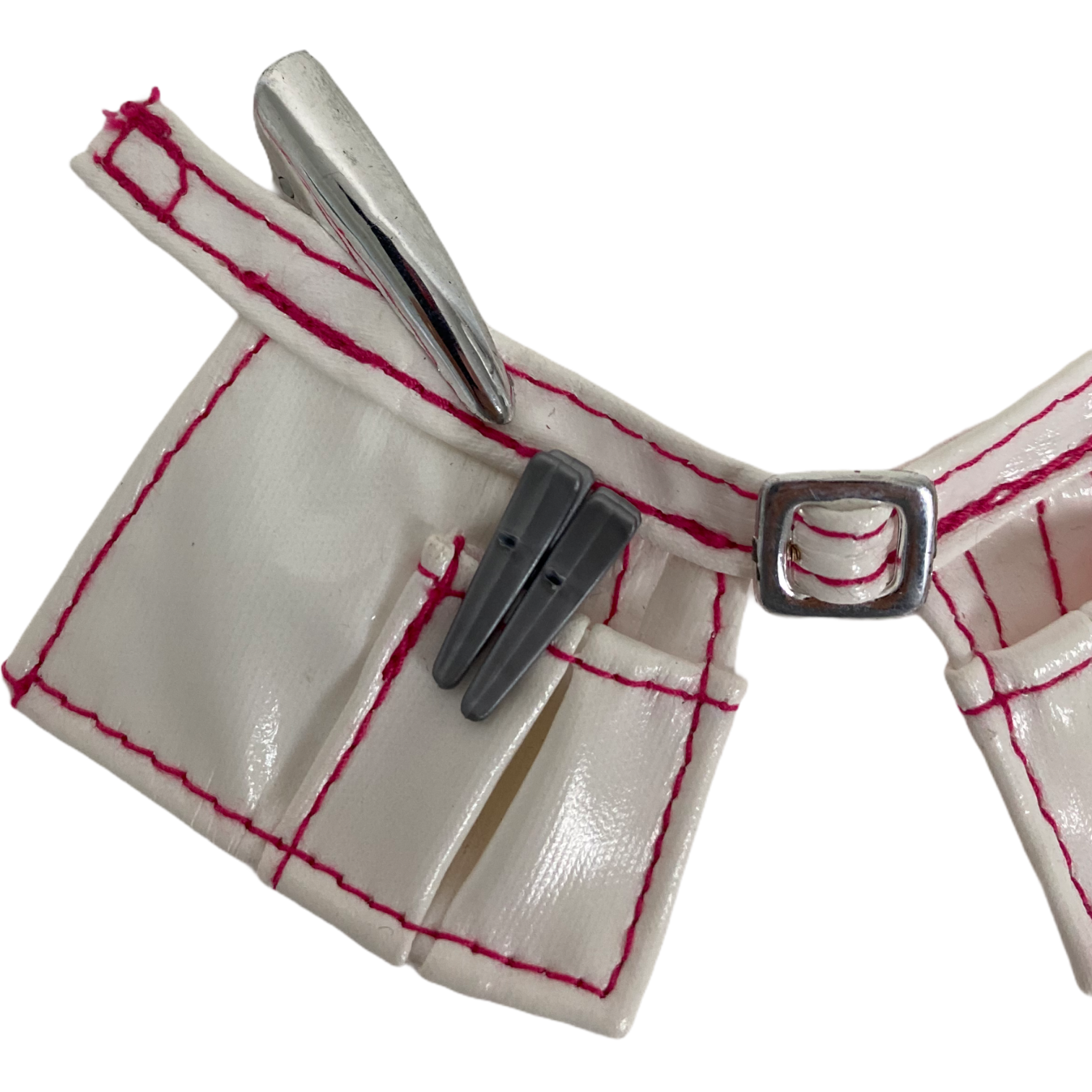 Bratz doll clothing white faux leather apron skirt with pockets mini hair clips
