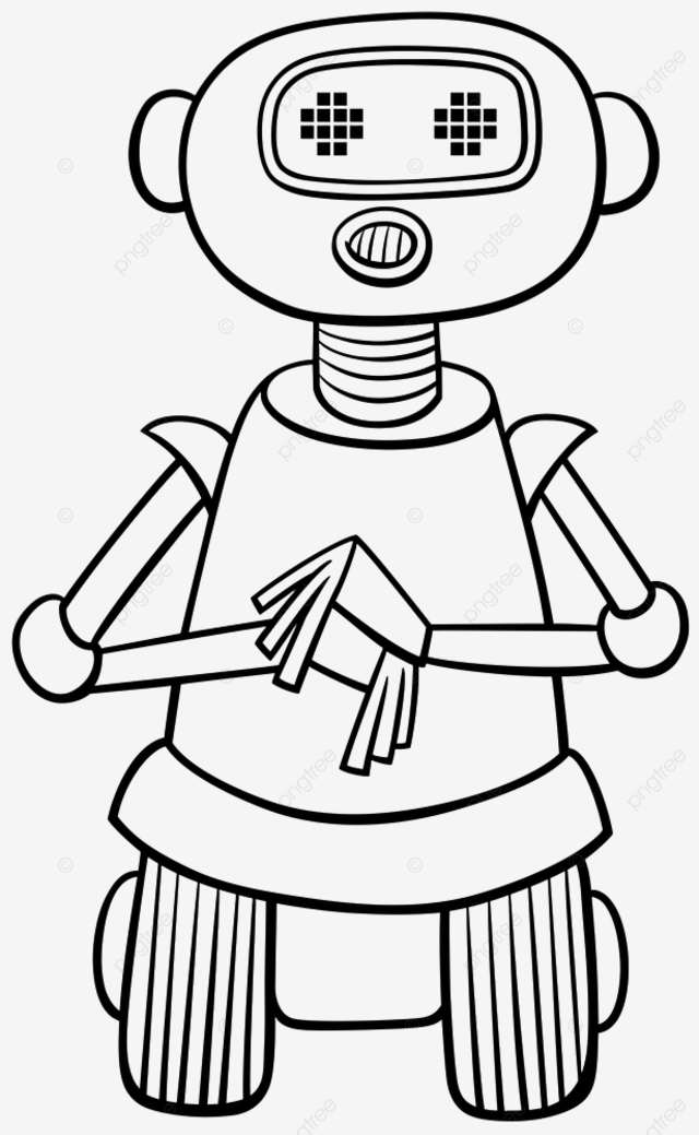 Black and white cartoon illustration of funny red robot or droid fantasy character coloring book page cartoon drawing robot drawing fantasy drawing png and vector with transparent background for free download
