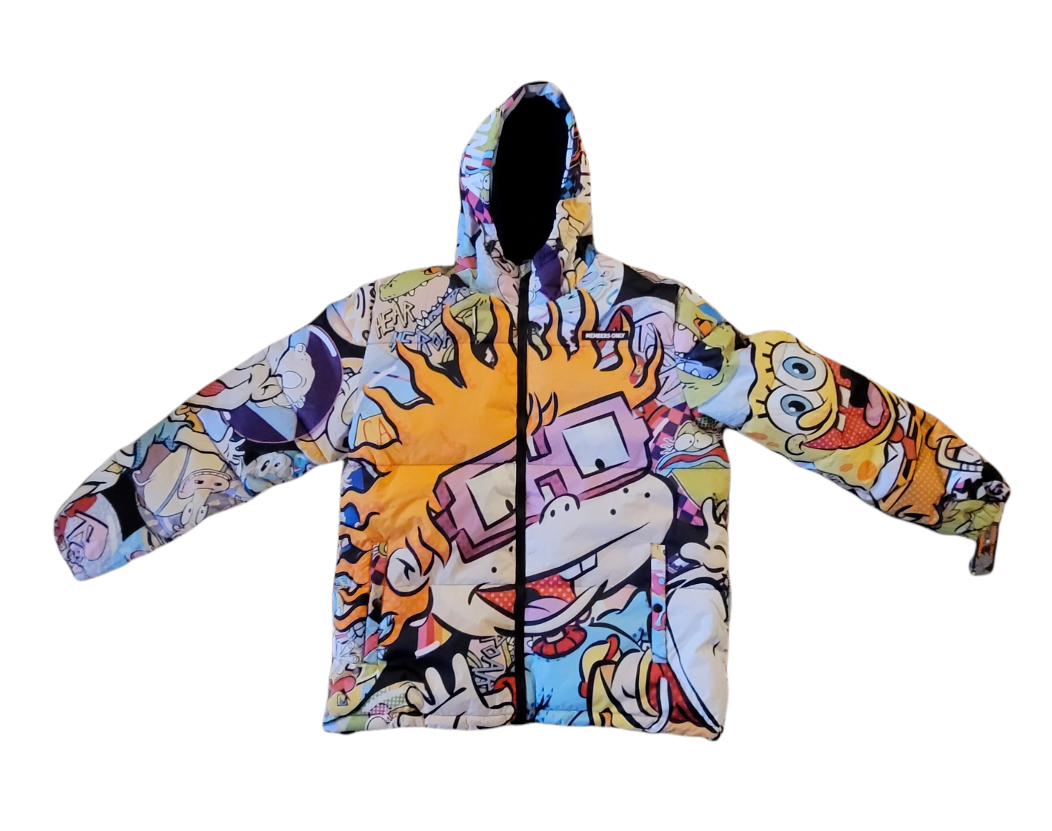 Members only x nickelodeon puffer jacket m rugrats spongebob ren n stimpy nwt